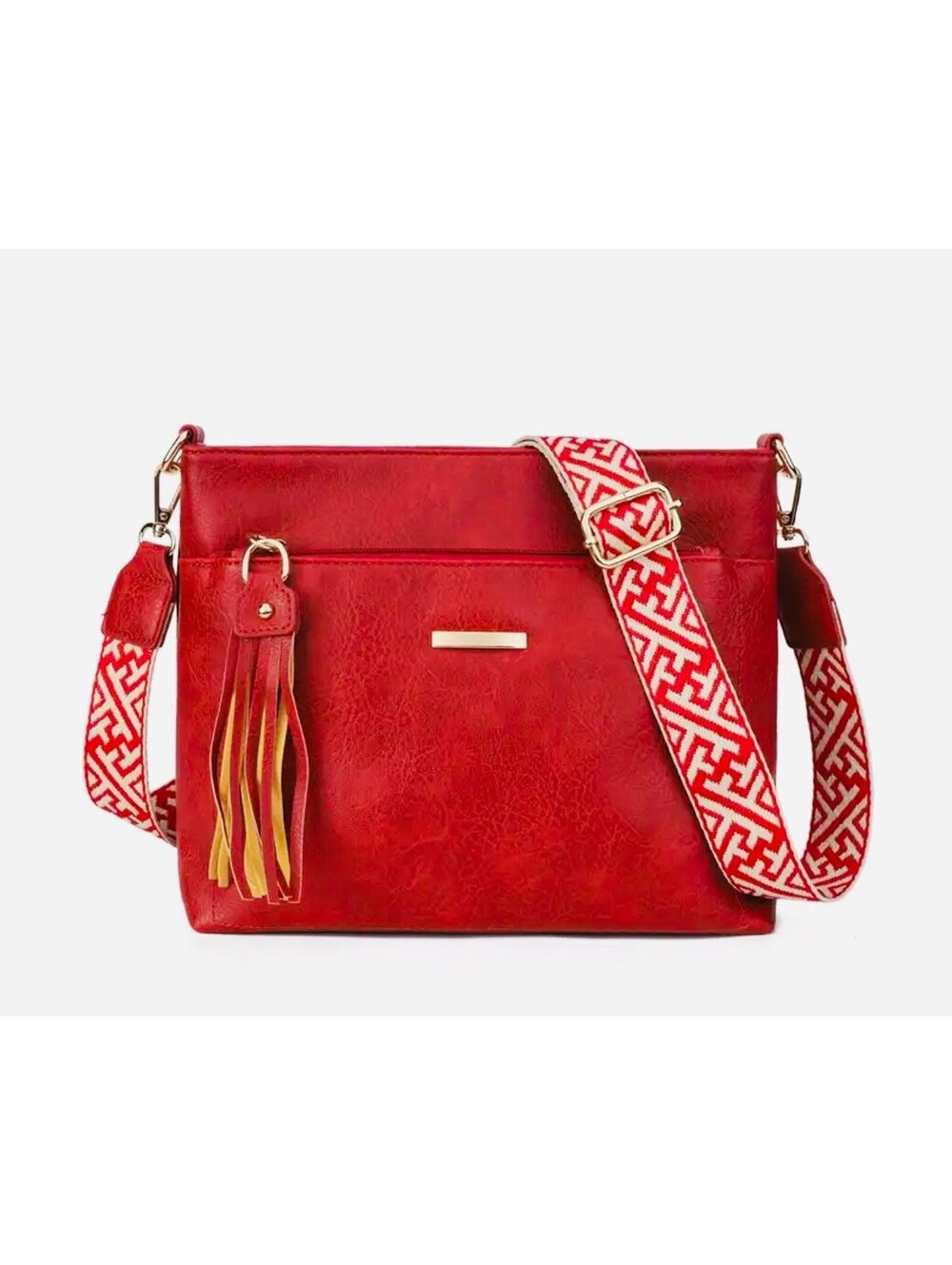 New -Trendy -Retro Inspired Faux Leather Crossbody /Shoulder Bag -Red